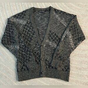 Vintage Peter England Geometric Pattern Knit Grandpa Sweater Button Cardigan - M